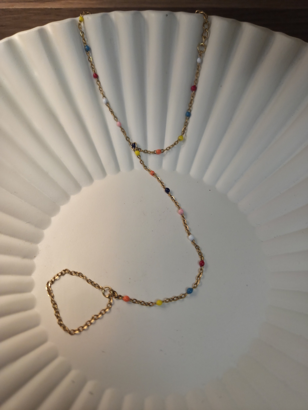 Gold Multi-Color Beaded Lariat Necklace